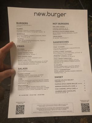 New burger order menu  at Plant City in Providence
