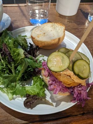 Fried chick'n sandwich at Plant City in Providence