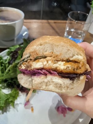 Texture on the chick'n sando at Plant City in Providence