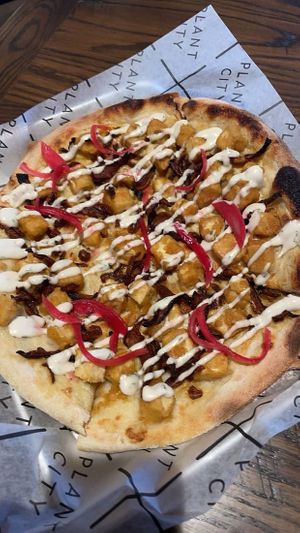 “Chicken” shiitake bacon ranch pizza  at Plant City in Providence