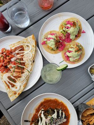 Mushroom quesasilla, tacos dorados, and chiles rellenos at Plant City in Providence