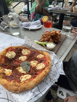 Pepperoni pizza and buffalo cauliflower   at Plant City in Providence