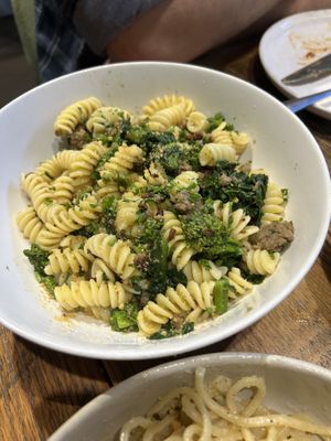 Broccoli rabe with sausage fusilli at Plant City in Providence