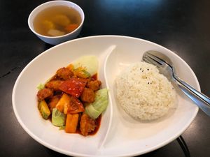 Sweet and sour pork rice at Food in The Woods 小树林 in Northeast Singapore