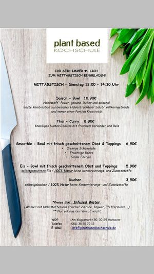 Every Tuesday healthy and delicious lunch from 12 - 14:30 o'clock at Plant-Based Kochschule in Hannover