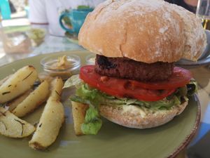 Vegan burger 🍔 at Natural Nada mas Green Bar in Lanzarote