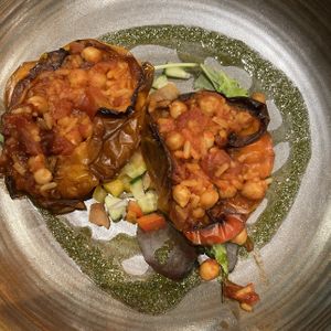 Vegan stuffed peppers at Y Banc in Porthmadog