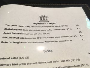 Menu at Y Banc in Porthmadog