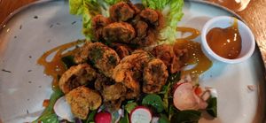 Eastern spiced mushrooms with mango dip. YUM. at The Yellow Pepper in Letterkenny
