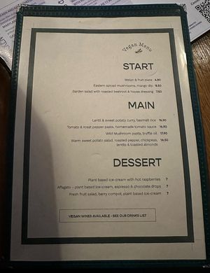 Vegan menu  at The Yellow Pepper in Letterkenny