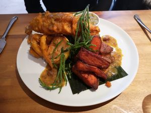 Banana blossom fish and chips at Indigo Greens - Duke St Market in Liverpool