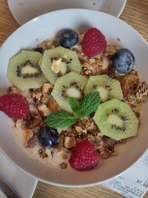 Warm Granola with fruits at Piekarnia Aromat in Warsaw