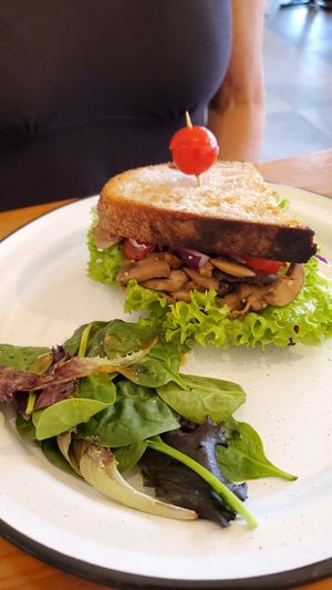 Small sandwich with lots of mushrooms. at Meriland in Merida