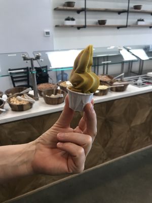 Golden milk vegan sample at Natural Yogurt Selections in Anchorage