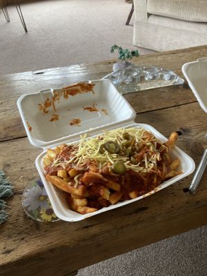 Chilli loaded fries at Sacred Space in Hebden Bridge