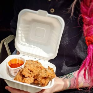 Vegan wing style pieces. Made with delicious oyster mushrooms and is also avialable as gluten free at Sacred Space in Hebden Bridge