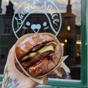 The Donut Burger 🍩 at Sacred Space in Hebden Bridge