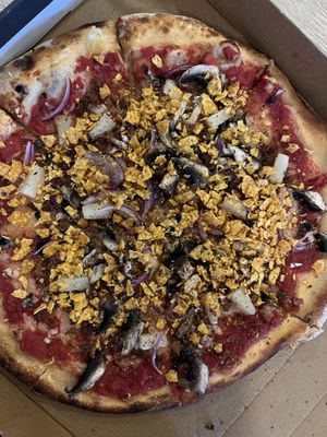 Vegan Pizza (No. 11 on the menu)  at Askur Taproom in Egilsstadir