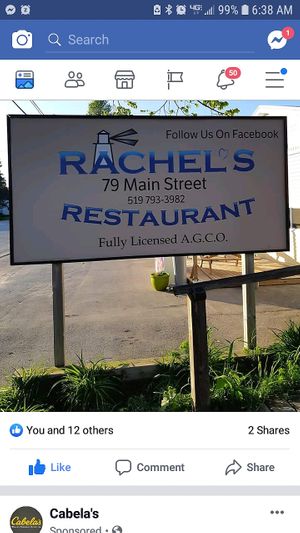 The restaurant got a new sign! at Rachel's in Lions Head
