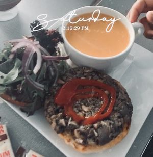 Quinoa burger with Thai carrot soup at Rachel's in Lions Head