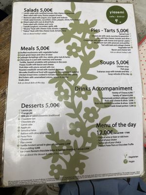 Menu  at Yiasemi in Athens