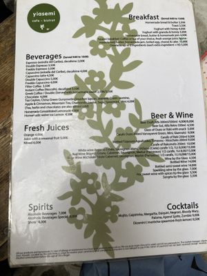 Menu  at Yiasemi in Athens