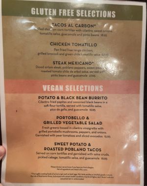 Vegan / Gluten Free menu as of 09/03/2023  at Gonzalez y Gonzalez in Las Vegas
