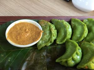 Green fried momos at C-YA Vegan Food in Patan