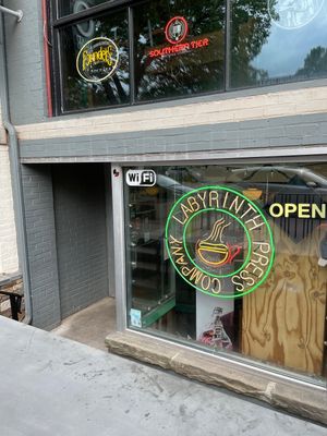 Outside downstairs  at Labyrinth Press Company in Jamestown