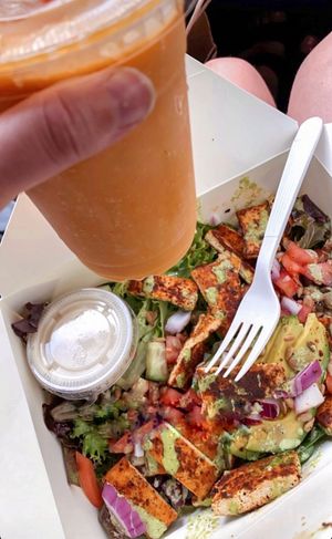 Salad and mango smoothie. at Labyrinth Press Company in Jamestown