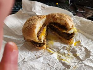 African peanut butter burger
Our house-made veggie burger patty, spicy peanut sauce, and apricot jam topped with an over easy fried egg on a toasted multigrain roll from Tilaro's  at Labyrinth Press Company in Jamestown