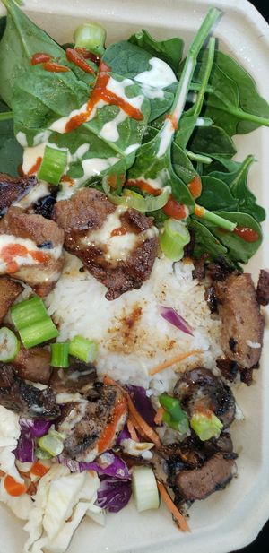 Shogun Assassin Bowl
Grilled seitan and mushrooms, basmati rice, Asian slaw, sesame soy dressing, vegan ginger mayo, and sriracha. Vegan. Contains gluten (even as a bowl or salad) at Labyrinth Press Company in Jamestown