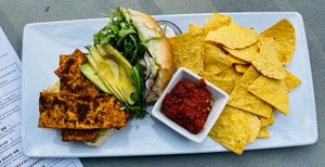 Peruvian tofu sandwich  at Labyrinth Press Company in Jamestown