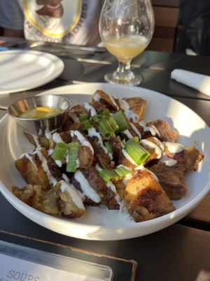 War Fries with mustard on the side (Our Favorite!)  at Labyrinth Press Company in Jamestown