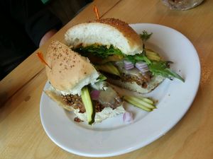 vegan burger  at Labyrinth Press Company in Jamestown