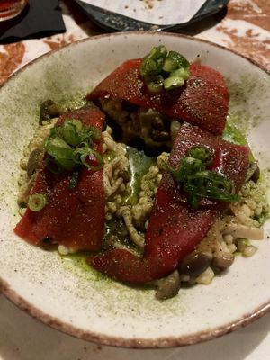 Sweet pepper with mushrooms, pearled barley and miso sauce at Eppo in Antwerpen