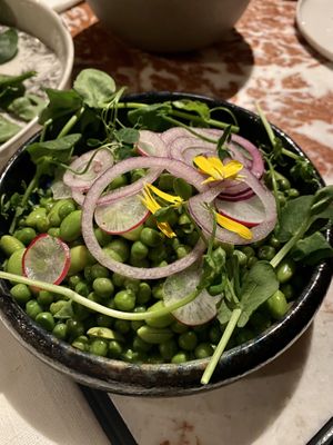 Pea salad with edamame and radish at Eppo in Antwerpen