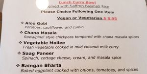 Some of the vegan options at Masala Spice in Goleta