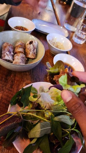 Spring rolls wrapped up in in lettuce, mint and fennel at Pholklore in Torquay