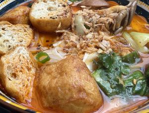 Vegan laksa with puff tofu   at Pholklore in Torquay
