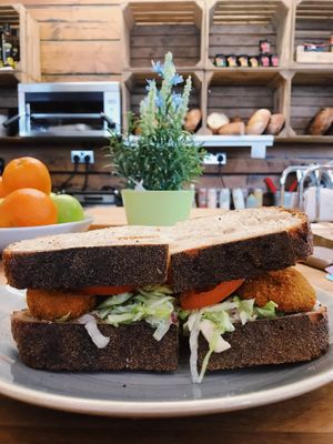 Vegan chicken sandwich  at Source Deli in York