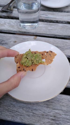 Gluten free seed-hardbread (fröknäcke) with pea hummus - included in all meals at Björk in Nora