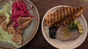 Crispy oyster mushroom $15.00; Sunflower, pinenut + mushroom pate $13.00 at Ballard's in Thornbury