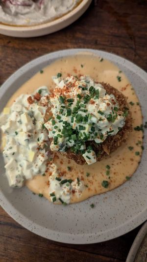 Corned turnip croquette $14.00: great combo, especially loved the pickled egg salad at Ballard's in Thornbury