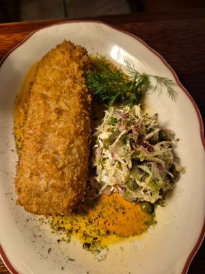 Lasagne topper w/harissa cream, cabbage+caper slaw $20: love love love at Ballard's in Thornbury