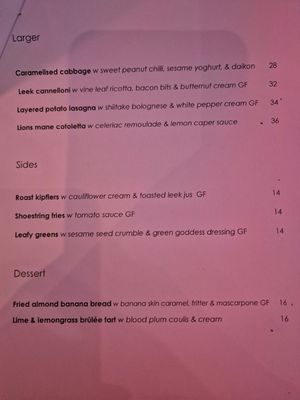 Menu April 2026 at Ballard's in Thornbury