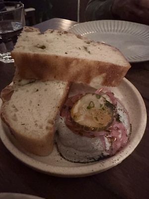 Focaccia and Smokey eggplant dipp  at Ballard's in Thornbury
