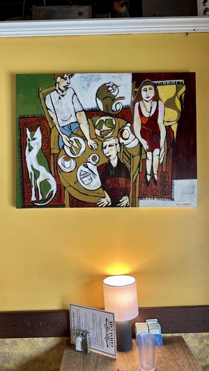 Fun cat art work about  at Cateye Café in Bozeman