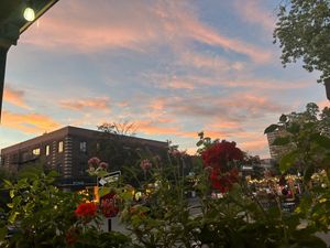 sunset view from outside while live music was playing   at Hello 123 in Montreal