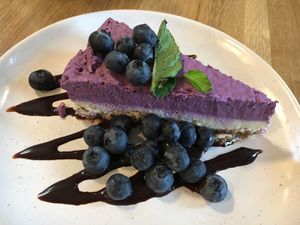 Blueberry cheesecake (vegan) at Hello 123 in Montreal